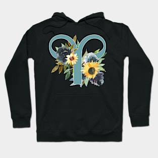 Aries Horoscope Zodiac Blue Sunflower Design Hoodie